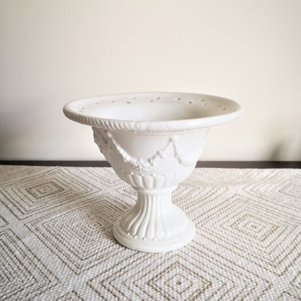Italian Artsy White Pierced Rim Pedestal Centerpiece by J. W. Company Decor